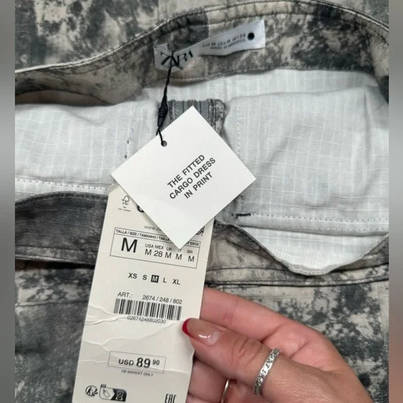 NWT Zara Cargo Dress Printed Strapless Zip Front Size M - Picture 7 of 7